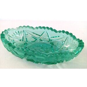 Viking Dalzell Glass Dish Teal Green Sawtooth Flowers Stars  READ !!!